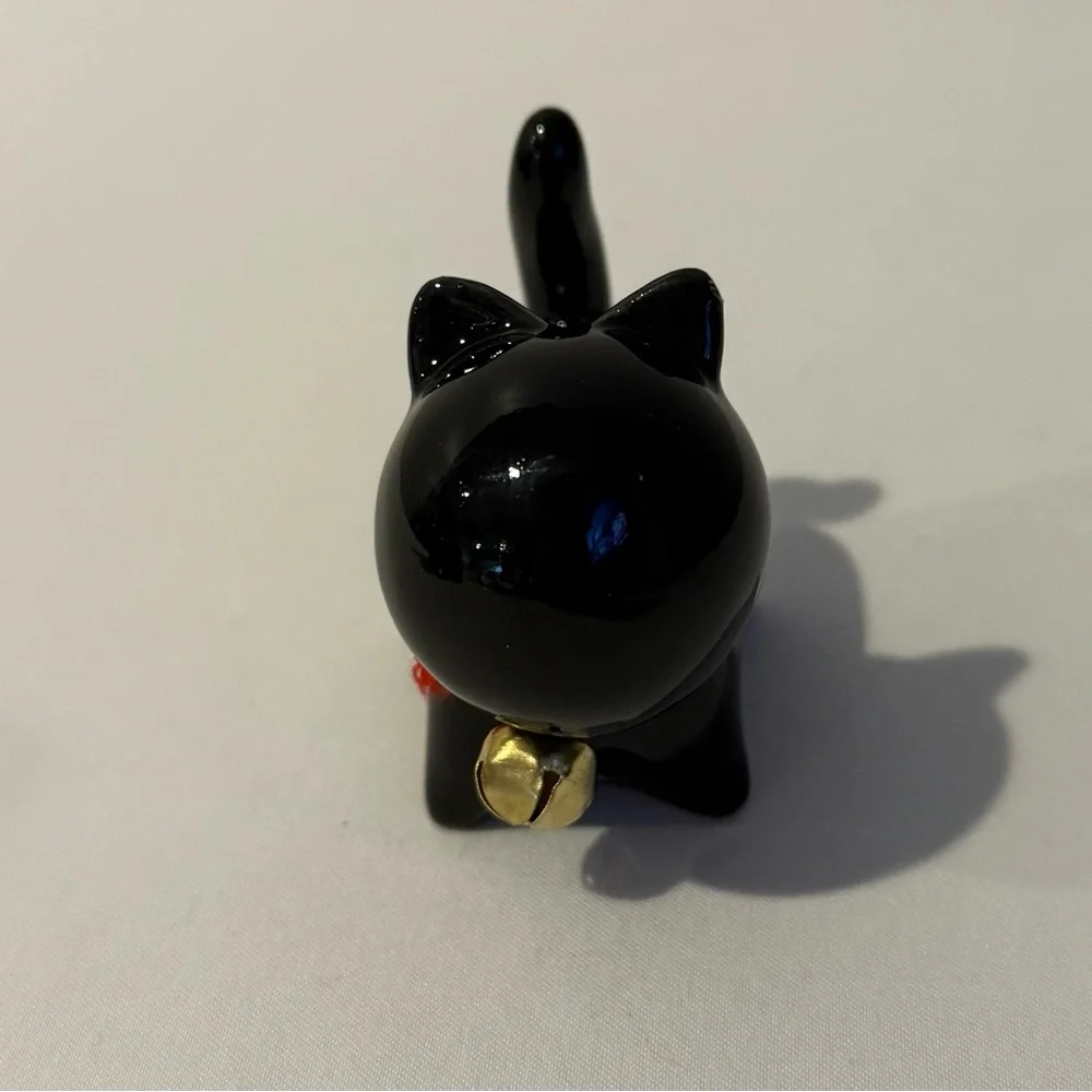 Black Ceramic Cat Figurine with Bell